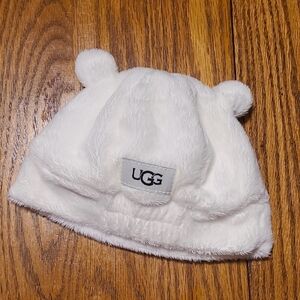 UGG White Fuzzy Baby Hat With Ears